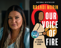 Photo of author Brandi Morin, cover image of her book On the Frontlines of Indigenous Land Defence.