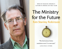 Photo of author, Kim Stanley Robinson, and the cover image for his book, Ministry of the Future.