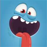 Dave the blue monster with two eyes and a tongue stuck out.
