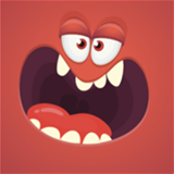 Jerry the red monster with two eyes and a large mouth.